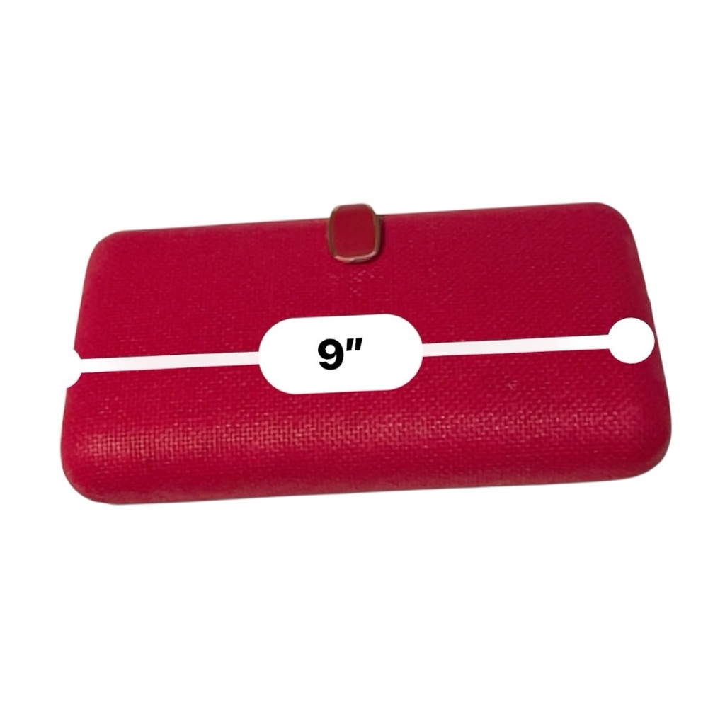 Banana Republic Red Hard Shell Clutch Evening Bag Gold Tone Closure - Picture 10 of 10